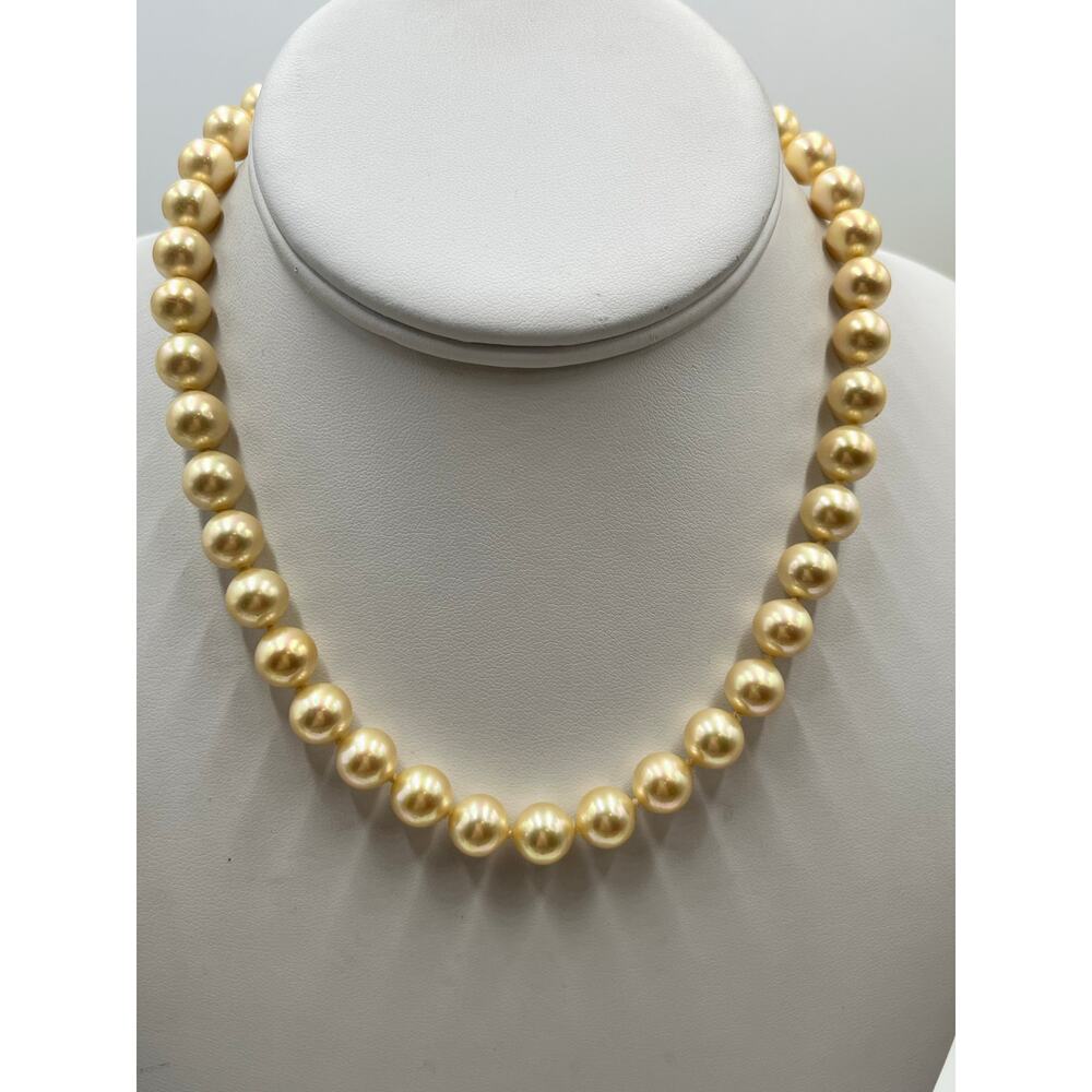 Majorica Spain M 8-9mm Golden Pearl Necklace‎ 15.5” 12kt GF Clasp 925 Chain